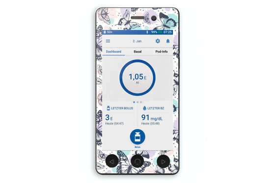 Butterfly Sticker - Omnipod Dash PDM for diabetes CGMs and insulin pumps