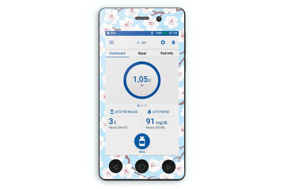 Cherry Blossom Sticker - Omnipod Dash PDM for diabetes CGMs and insulin pumps