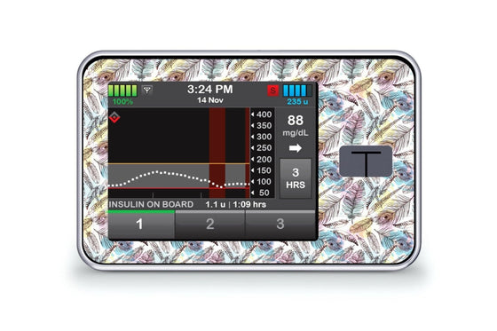 Colourful Feathers Sticker for T-Slim diabetes CGMs and insulin pumps