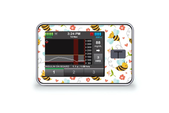 Don't Worry Bee Happy Sticker for T-Slim diabetes CGMs and insulin pumps