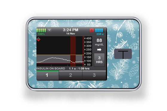 Frosty Feathers Stickers for T-Slim diabetes CGMs and insulin pumps