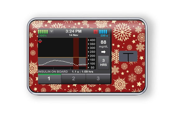Golden Snowflakes Stickers for T-Slim diabetes CGMs and insulin pumps