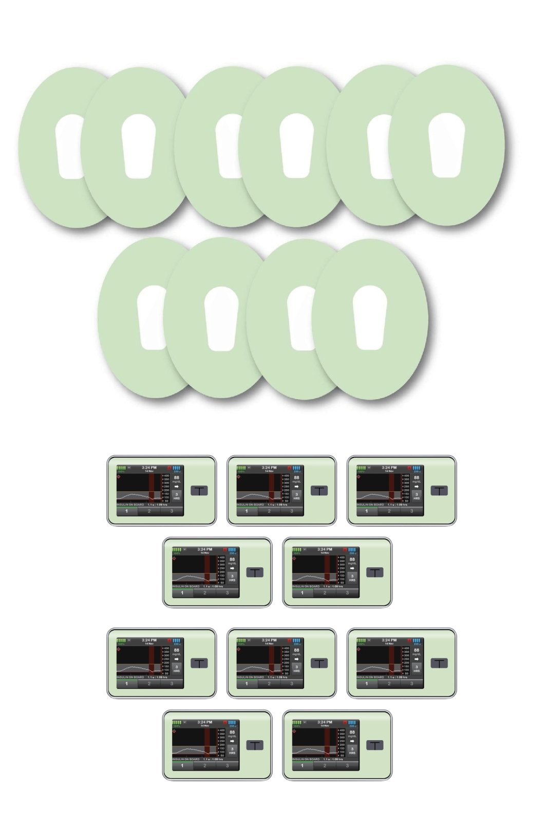 Green Pastel Patches Matching Set for Dexcom G6 diabetes CGMs and insulin pumps