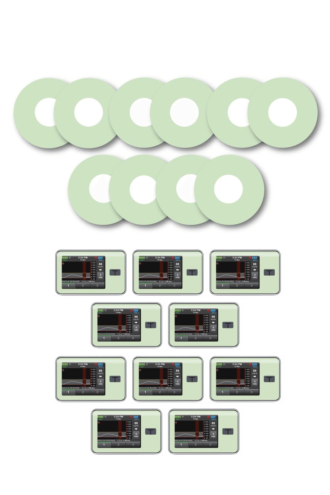 Green Pastel Patches Matching Set for Freestyle Libre diabetes CGMs and insulin pumps