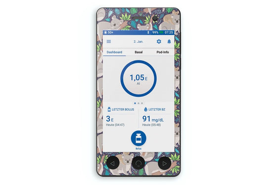 Koala Sticker - Omnipod Dash PDM for diabetes CGMs and insulin pumps