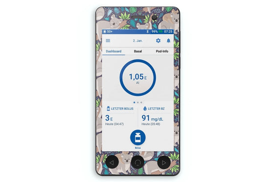Koala Sticker for Omnipod Dash PDM diabetes CGMs and insulin pumps