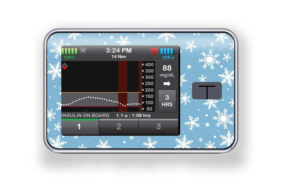 Let it Snow Stickers for T-Slim diabetes CGMs and insulin pumps