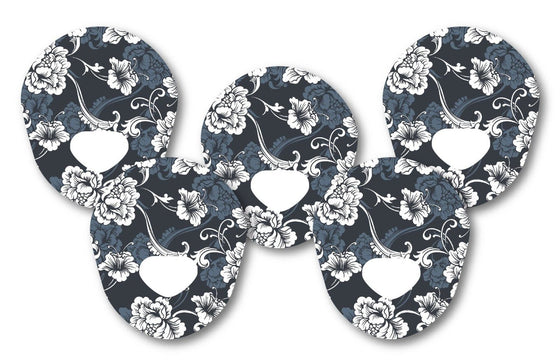 Monochrome Flowers Patch Pack for Guardian Enlite - 5 Pack diabetes CGMs and insulin pumps