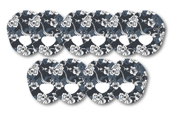 Monochrome Flowers Patch Pack for Guardian Enlite - 10 Pack diabetes CGMs and insulin pumps