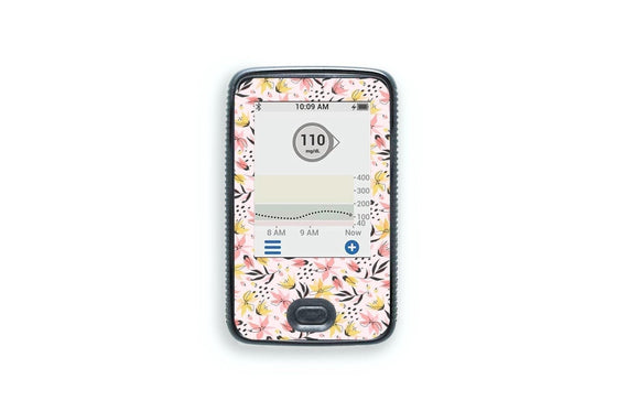Pink and Yellow Flowers Sticker - Dexcom Receiver for diabetes CGMs and insulin pumps