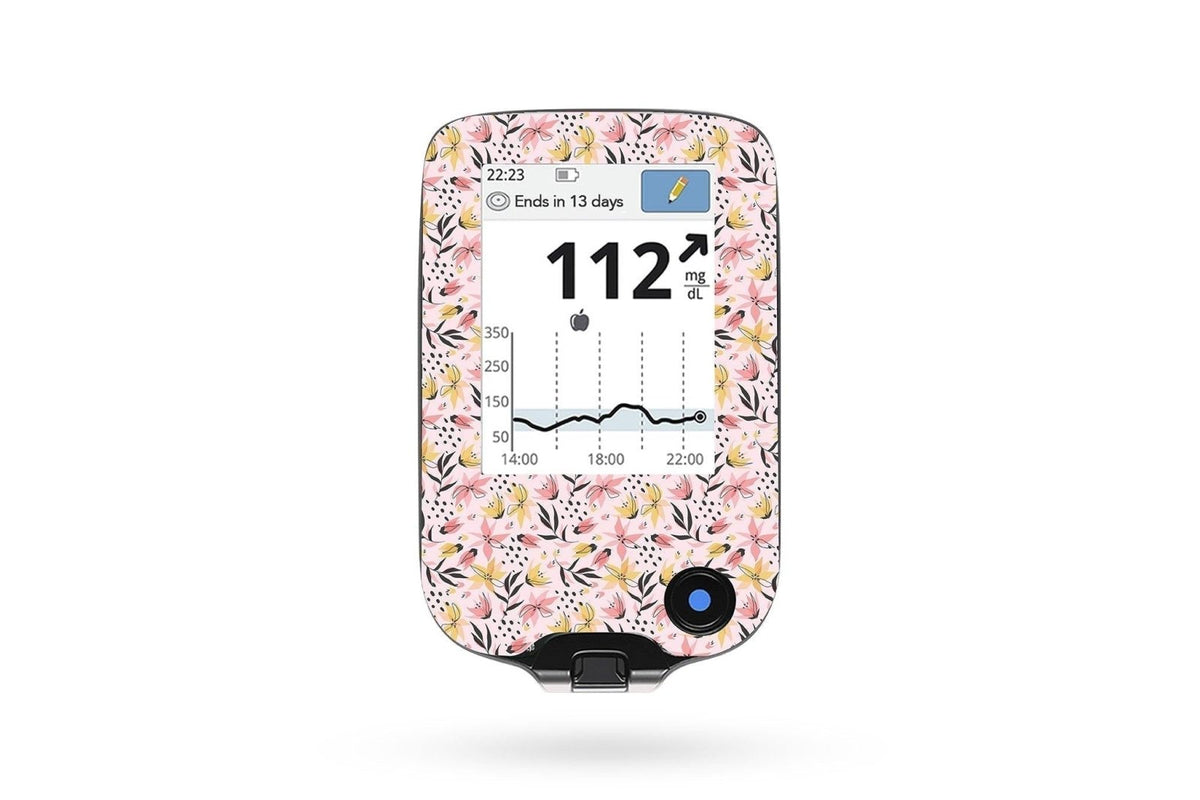 Pink and Yellow Flowers Sticker - Freestyle Libre Reader for diabetes CGMs and insulin pumps