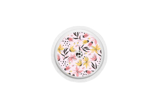 Pink and Yellow Flowers Sticker for Freestyle Libre 1, 2, or 2+ diabetes CGMs and insulin pumps