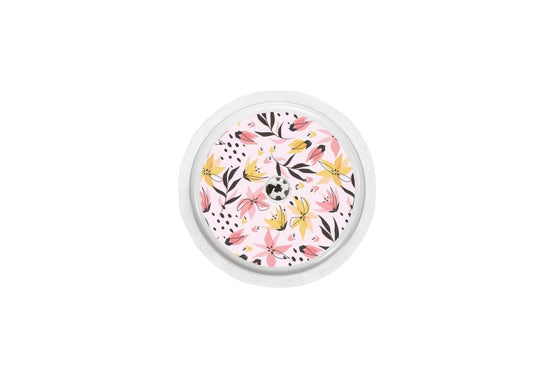 Pink and Yellow Flowers Sticker for Libre 2 diabetes CGMs and insulin pumps