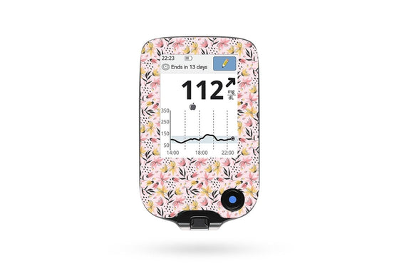 Pink and Yellow Flowers Sticker for Libre Reader diabetes CGMs and insulin pumps