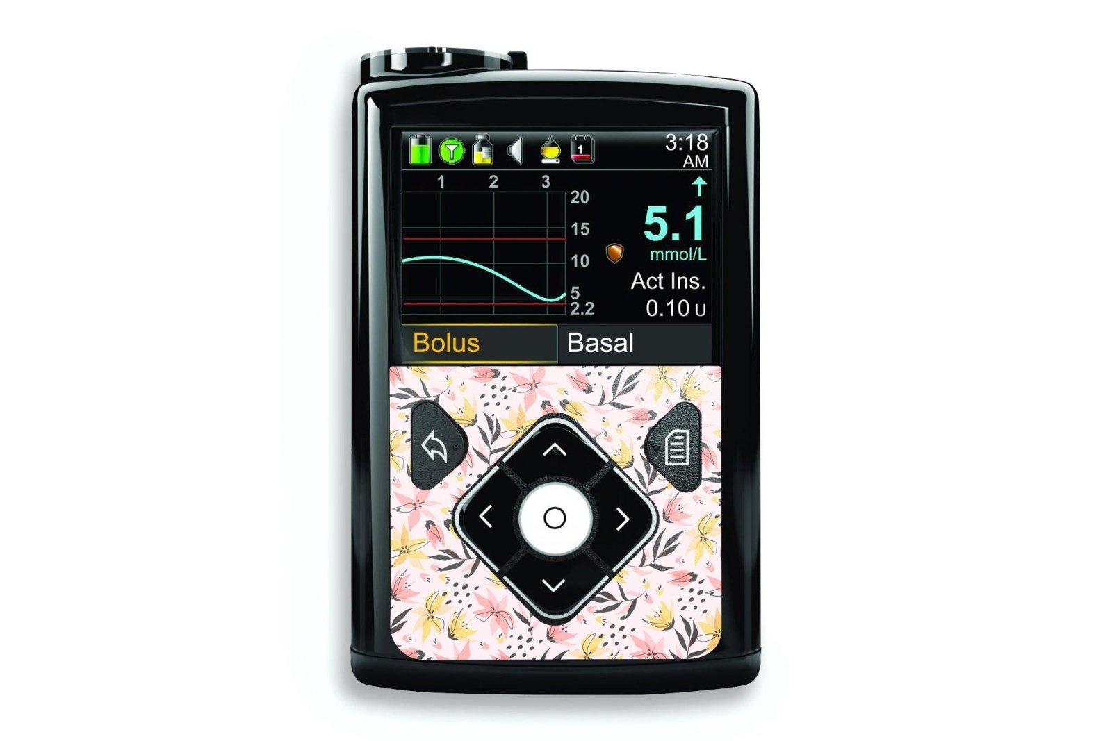 Pink and Yellow Flowers Sticker for Medtronic Minimed 640g, 680g, 780g diabetes CGMs and insulin pumps