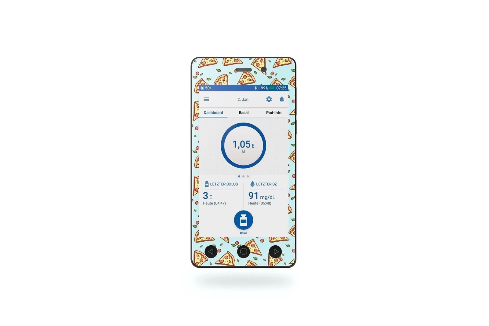 Pizza Sticker for Omnipod Dash PDM diabetes CGMs and insulin pumps