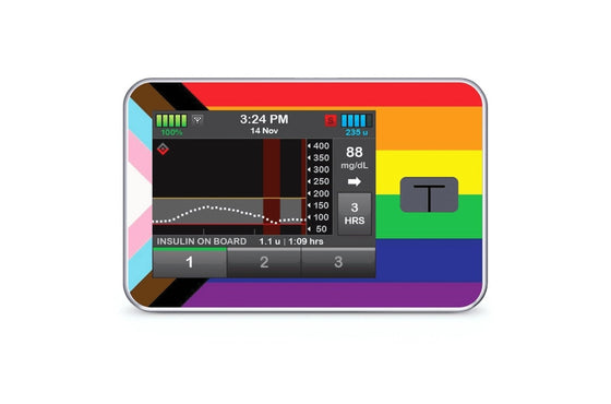 Pride Progression Sticker for T-Slim diabetes CGMs and insulin pumps