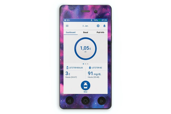 Purple Nebula Sticker for Omnipod Dash PDM diabetes CGMs and insulin pumps