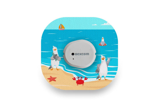 Seaside Seagulls Patch for Dexcom G7 diabetes CGMs and insulin pumps