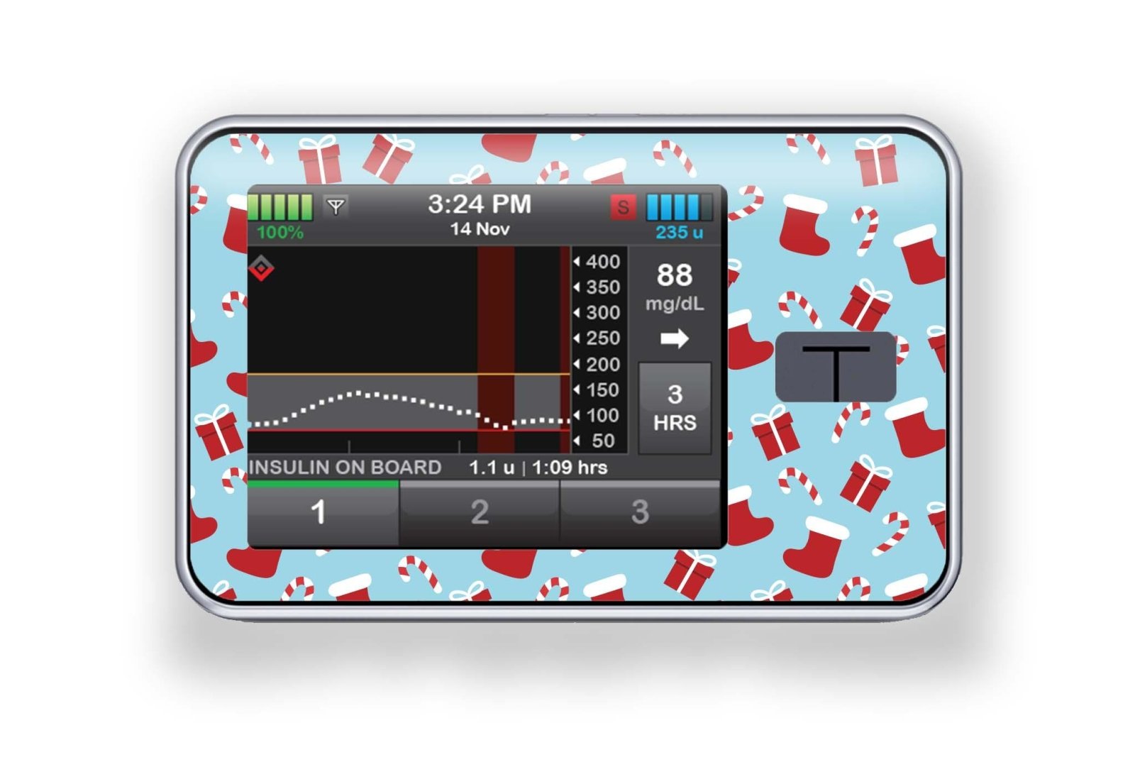 Secret Santa Stickers for T:Slim X2 diabetes CGMs and insulin pumps