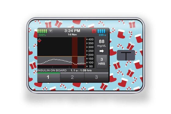 Secret Santa Stickers for T-Slim diabetes CGMs and insulin pumps