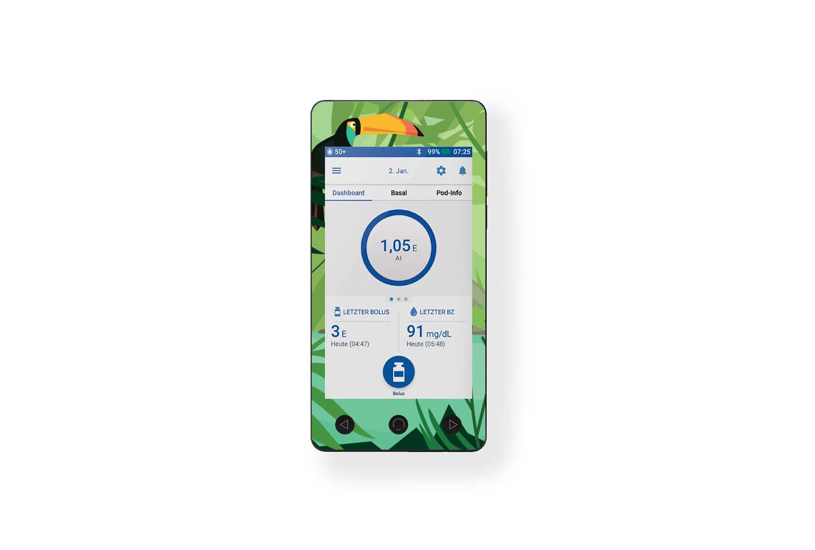 Toucan Sticker - Omnipod Dash PDM for diabetes CGMs and insulin pumps